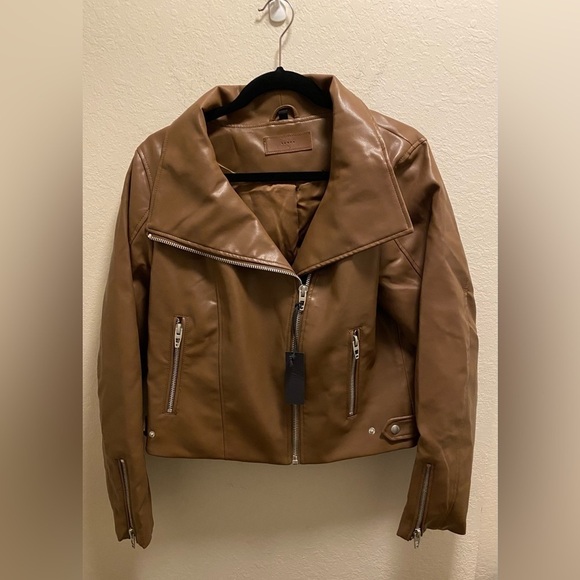 Blank NYC Jackets & Blazers - Blank NYC Brown Faux Leather Full Zip Moto Jacket New W/ Tag Biker Grunge City